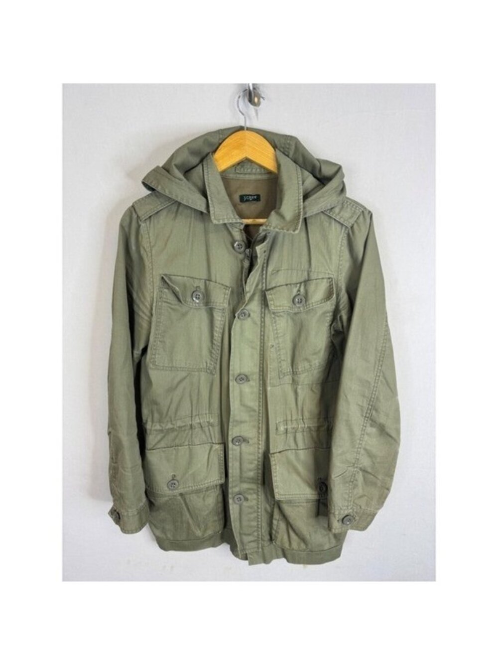 J.Crew Women Olive Green Field Jacket Hooded Military Utility Coat 29149 Size M